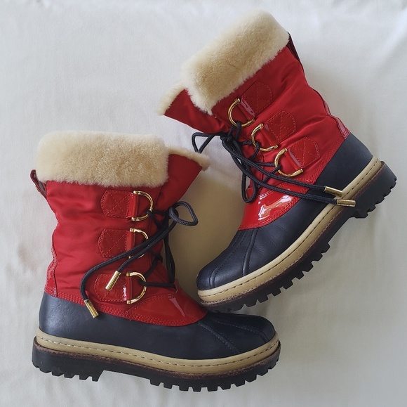 Tory Burch Shoes - Tory Burch Red and Navy Blue Jada Winter  Boots